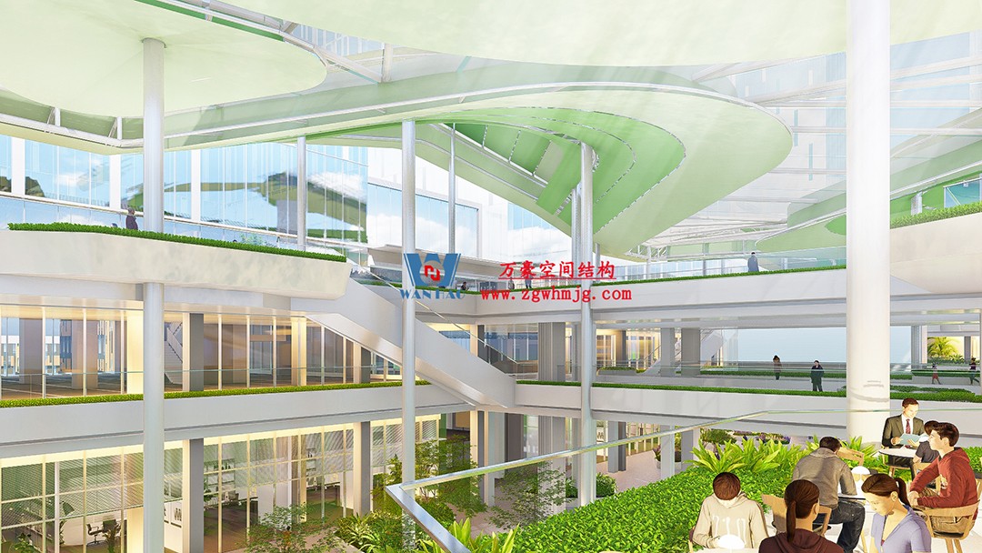 案例欣赏/复杂钢膜结构建筑/杭州博多森谷ETFE气枕连廊天幕项目